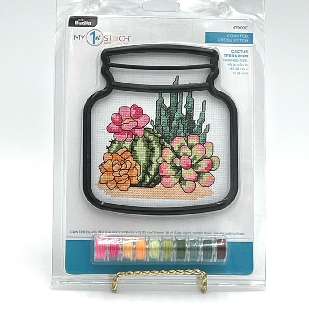 Bucilla Beginners Counted Cross Stitch Cactus Terrarium Easy Simple 7908E